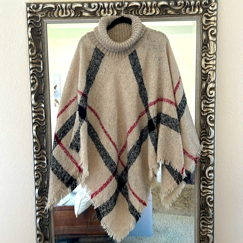 Plaid Sweater Pomcho